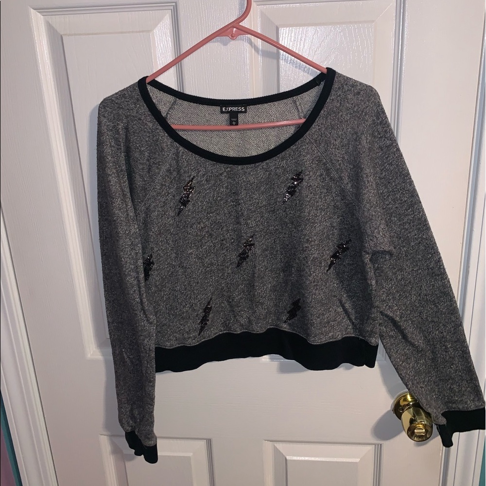 Express Sequin Lightning Bolt Large Crew Neck